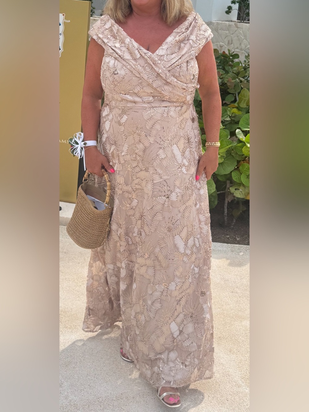 Beige Embroidered Maxi Skirt with Sequin Detail